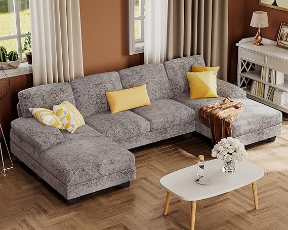 Furmax Sectional Couches for Living Room, U-Shaped Sofa Couch with Linen Fabric