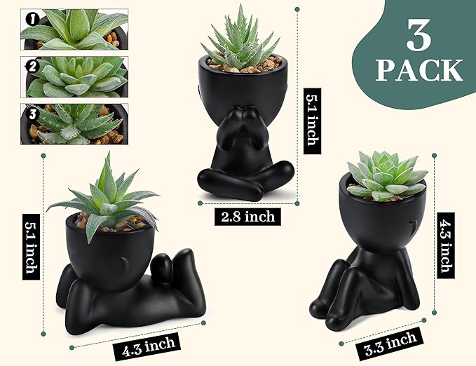 Der Rose 3pcs Fake Succulents Plants Artificial for Black Bathroom Bedroom