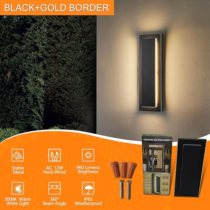 tewei 1 Pack LED Outdoor Wall Lights, 15.7'' Modern Outdoor Indoor Wall Sconce