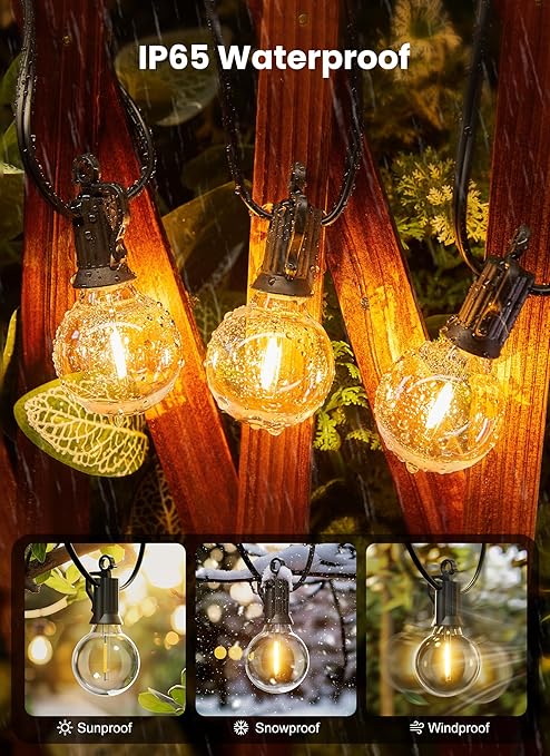 Brightown Outdoor String Lights, 50FT 25 G40 Bulbs Shatterproof Patio Lights