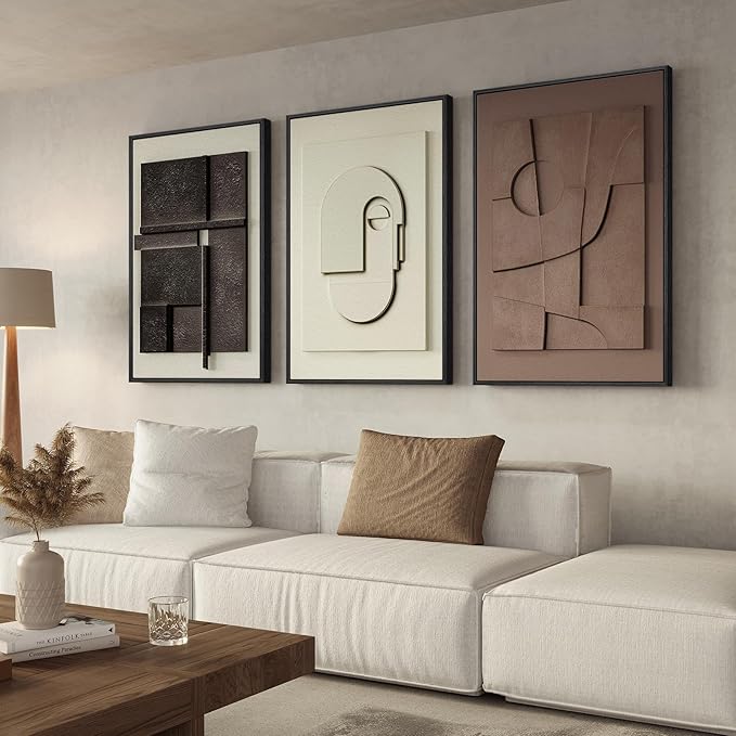 Large 3D Textured Framed Abstract Wall Art for Living Room